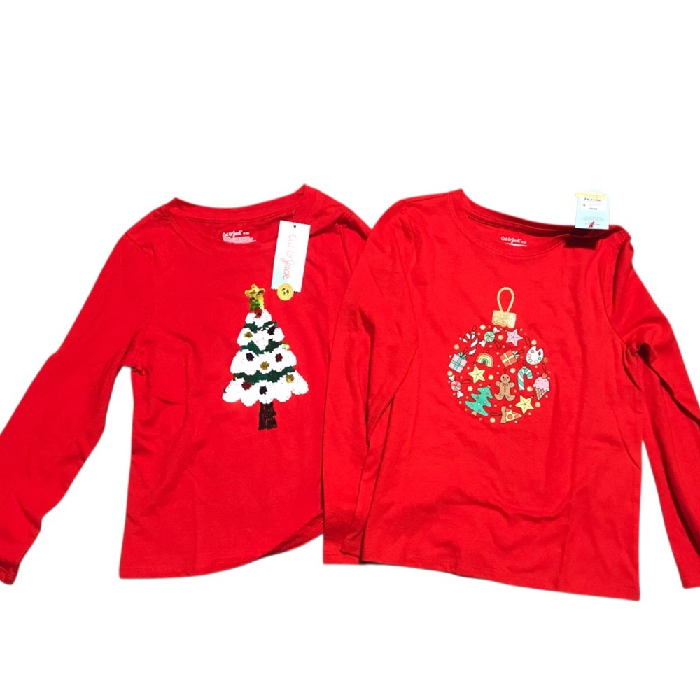 Cat & Jack Red Long Sleeve Tees with Holiday Designs